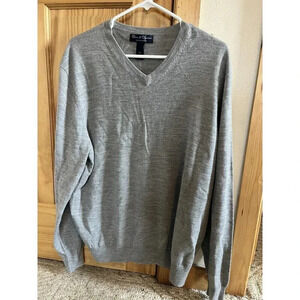 Harrison Davis Men’s Grey V-Neck Sweater Knit Extra Fine Merino Wool Xtra Large